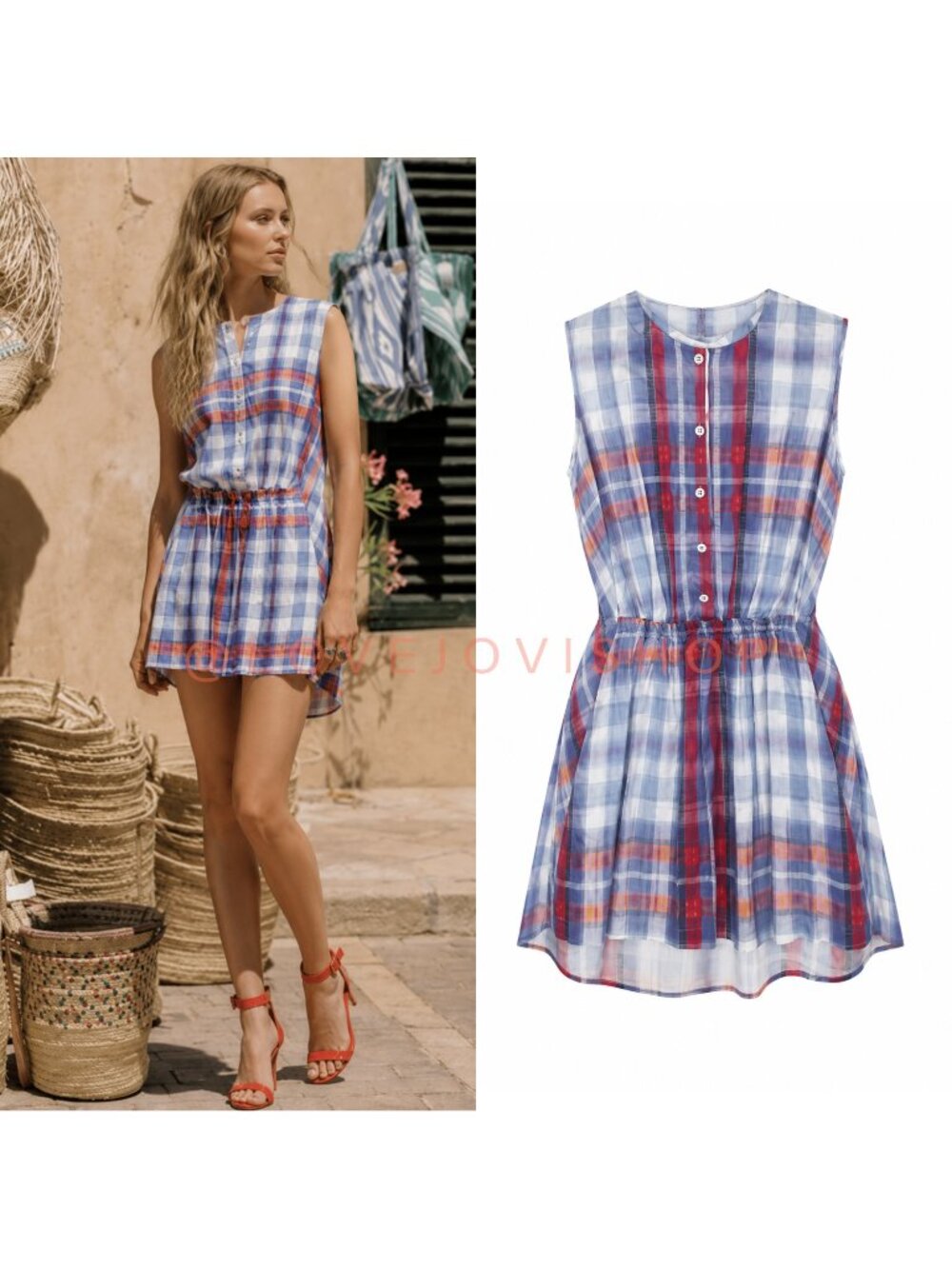 Coastal | Thakoon Plaid Sleeveless Sheath Shirt Dress | Blue Pink White Button 8